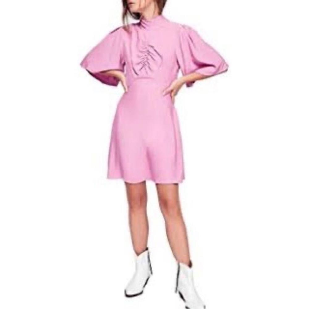 Free People NWT Be My Baby Pink Ruched Flutter Sleeves Mini Dress Womens Sz 4